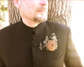 Pine Cone Boutonniere Groom Lapel Pin Rustic Wedding