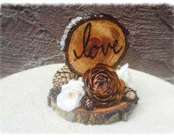 Rustic Wedding Cake Topper - Wooden Wedding Cake Topper - Love Cake Topper - Rustic Wedding