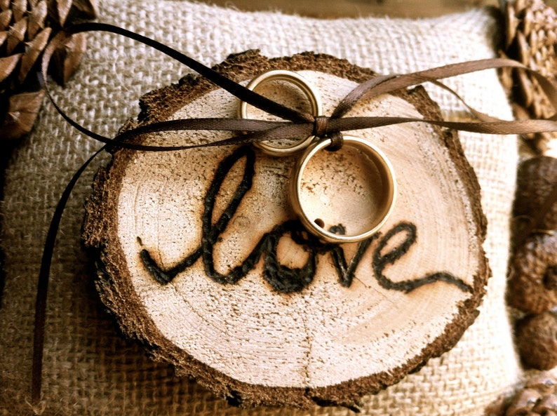 Rustic Wedding Ring Bearer Pillow, Pine Cone Wedding, Wedding Ring holder, Rustic Wedding, Fall Wedding image 1