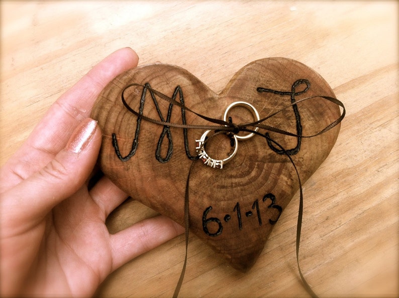 Ring Bearer Pillow Heart Ring Bearer Wedding Ring Bearer Pillow Rustic Ring Bearer Heart Ring Bearer Wooden Ring Bearer image 3