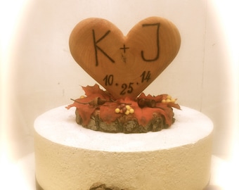 Fall Wedding Cake Topper Rustic Wooden Heart