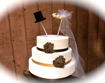 Rustic Wedding Cake Topper, Bride Groom Cake Topper