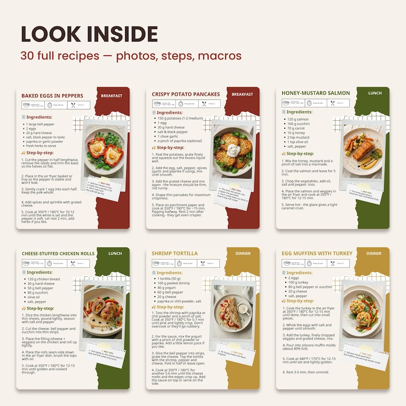 Air Fryer Recipes Ebook with Macros, 30 Easy Air Fryer Meals PDF, Healthy Air Fryer Cookbook, Calorie Counted Recipes, Digital Download image 3