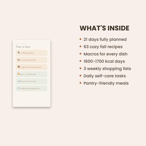 Plan de comidas de otoño de 21 días / Recetas acogedoras de otoño con información nutricional (Descarga digital) imagen 5