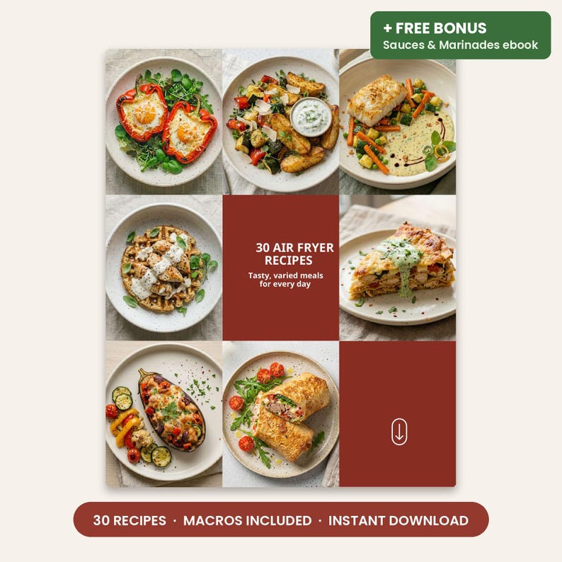 Air Fryer Recipes Ebook with Macros, 30 Easy Air Fryer Meals PDF, Healthy Air Fryer Cookbook, Calorie Counted Recipes, Digital Download image 2