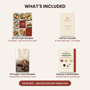 Recipe Ebook Bundle, 138 Healthy Recipes with Macros, Air Fryer Cookbook, Fall Meal Plan, Sugar Free Desserts, Sauces, Digital Download image 3