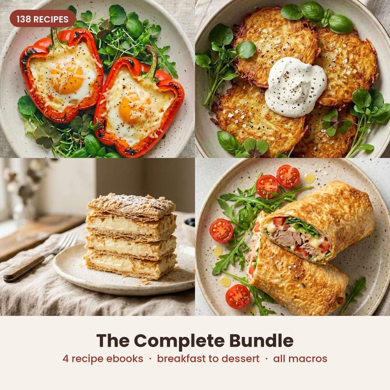 Recipe Ebook Bundle, 138 Healthy Recipes with Macros, Air Fryer Cookbook, Fall Meal Plan, Sugar Free Desserts, Sauces, Digital Download image 1