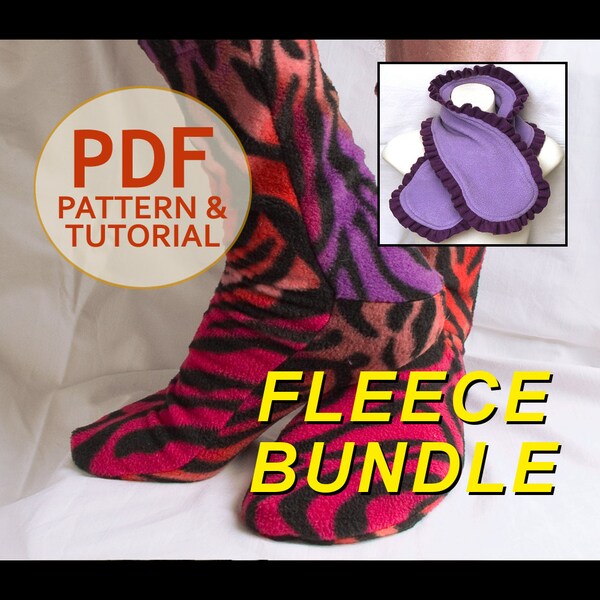 Fleece Socks and Scarf / Scarflette 2 for 1 Pattern Bundle - Sewing Pattern and Tutorial PDF - All Sizes EASY SEW