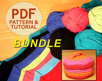 T-Shirt Yarn Tutorial and Crochet Pattern, Small Crochet Basket with Lid Pattern Bundle