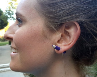 Colored Pencil Through Ear Earrings- Handmade Fake Gauge accessories, crafty, unique jewelry, trendy, art teacher gift, Punk Quirky