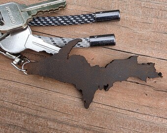 Genuine Leather UP Upper Peninsula Michigan Keychain Bag charm keys Brown, Midwest Custom Yooper Clip accessory Gift Favor