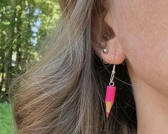 Colored Pencil Dangle Drop Earrings Sterling Silver Colorful Teacher Gift, Quirky Gift for Artist Jewelry Drawing Tool