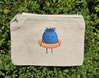 Blueberry Canvas Zipper Pouch Bag Marquette Michigan Festival Illustration Blueberry Drawing Silly Beach Floaty Swimming Lake Storage Tote