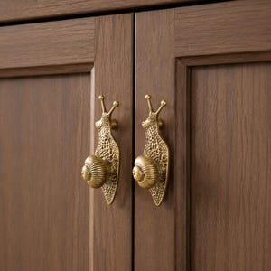 Unique Drawer Pulls, Brass Handle Knobs, Antique Snail Cabinet Hardware