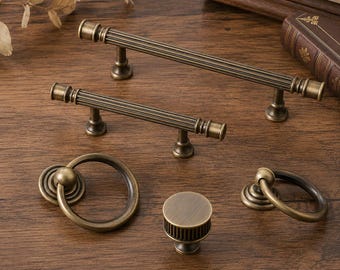 Vintage Copper Cabinet Pulls, Antique Brass Drawer Handles, Ring Pulls, Dresser Knobs, Wardrobe Handles, Classic Furniture Hardware