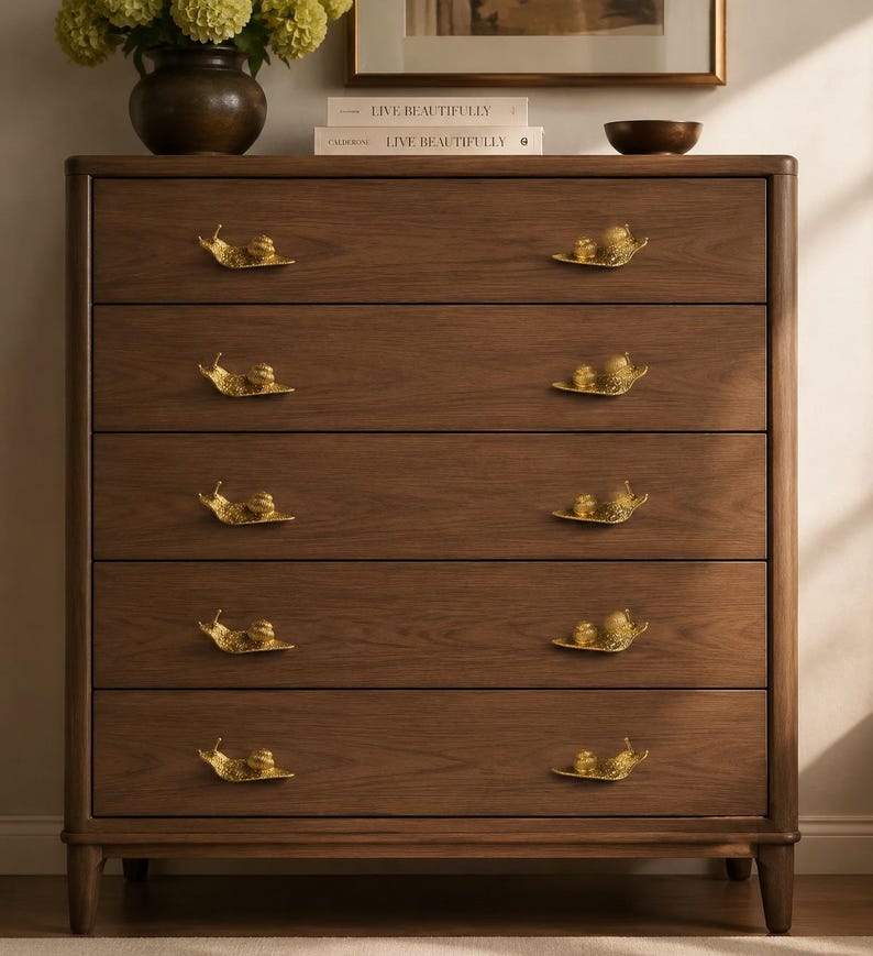Unique Drawer Pulls, Brass Handle Knobs, Antique Snail Cabinet Hardware image 5