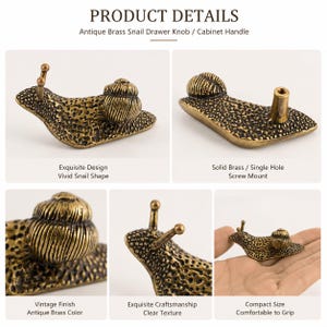 Unique Drawer Pulls, Brass Handle Knobs, Antique Snail Cabinet Hardware image 4