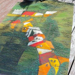 Rare MCM Polish Zakopane Kilim Tapestry "Village Street" by H. Sułkowska for Cepelia ZWW / 1970s Wool Wall Hanging Rug / Free Shipping
