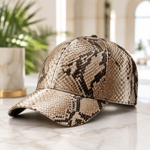 Gorra de cuero – Sombrero de piel de serpiente exótica hecho a mano – Gorras de béisbol ajustables de lujo para hombres y mujeres