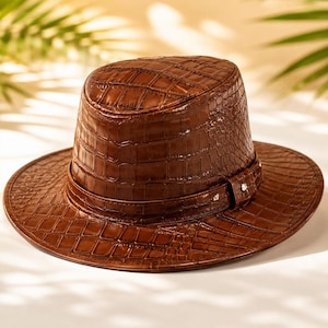 Chapeau Fedora de luxe western pour homme en cuir gaufré crocodile