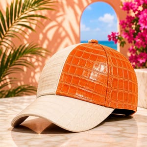 Double Shade Crocodile Embossed Leather Baseball Cap | Genuine Leather Hat (Adjustable)