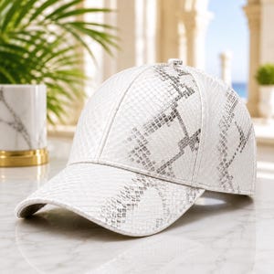 Snakeskin Leather Baseball Cap: Unisex Streetwear Trucker Hat White Python Snake Skin