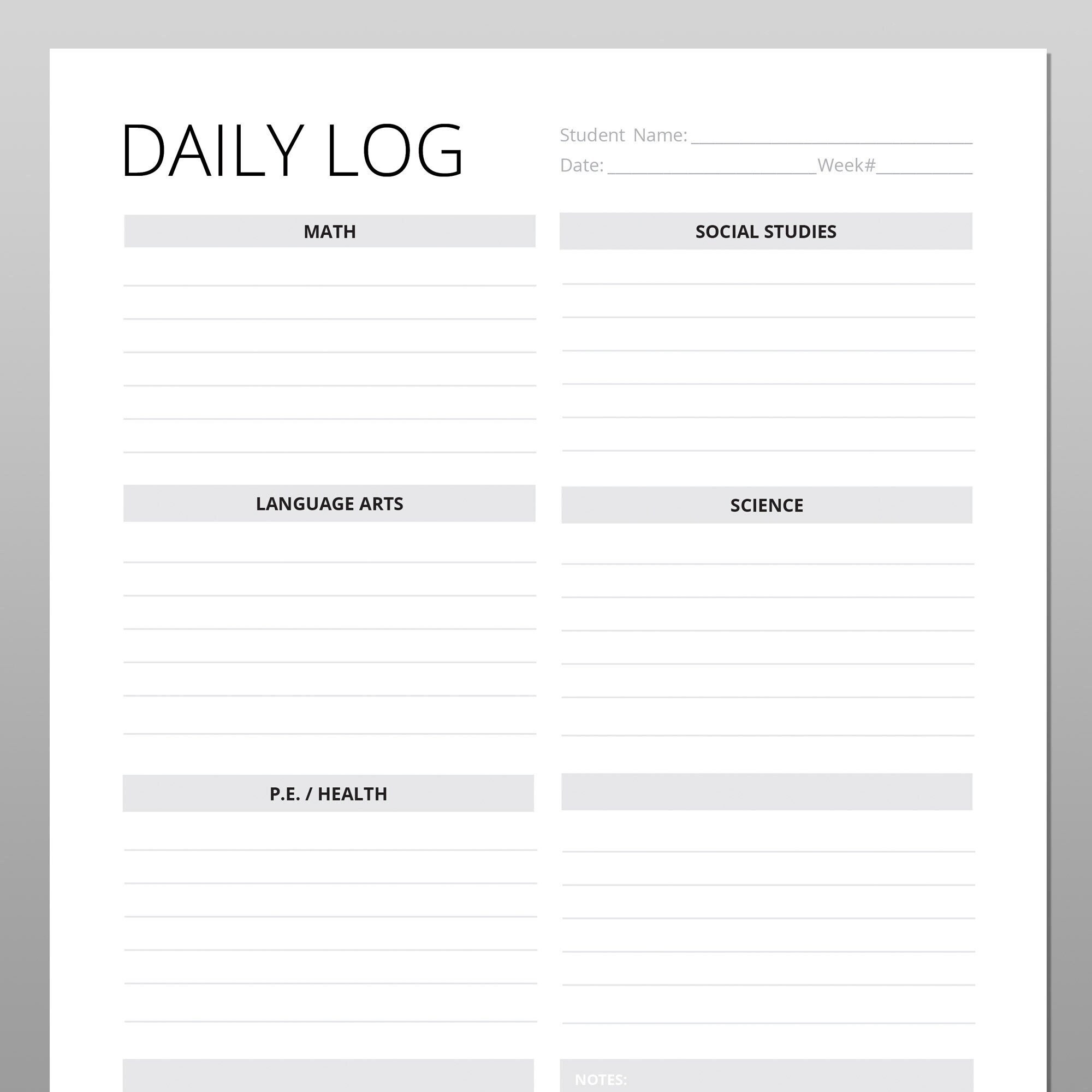 Homeschool Daily Log PDF with subjects | Etsy