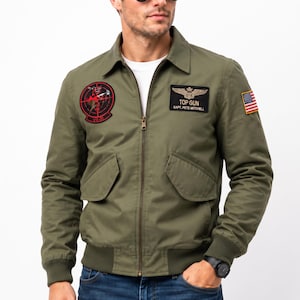 Top Gun Maverick Jacket Men's Premium Olive Bomber Flight Coat Pete Mitchell Pilot Patches Aviator Vintage Costume