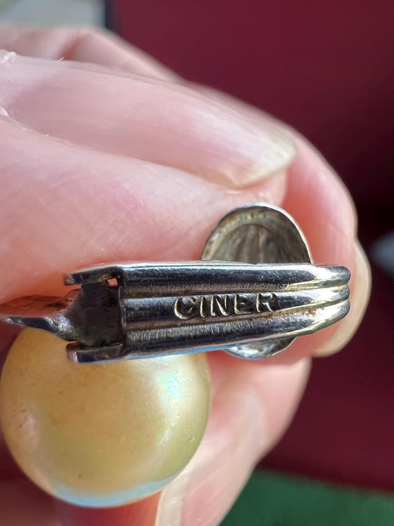 Vintage Ciner Faux Pearl Clip On Earrings - image 2