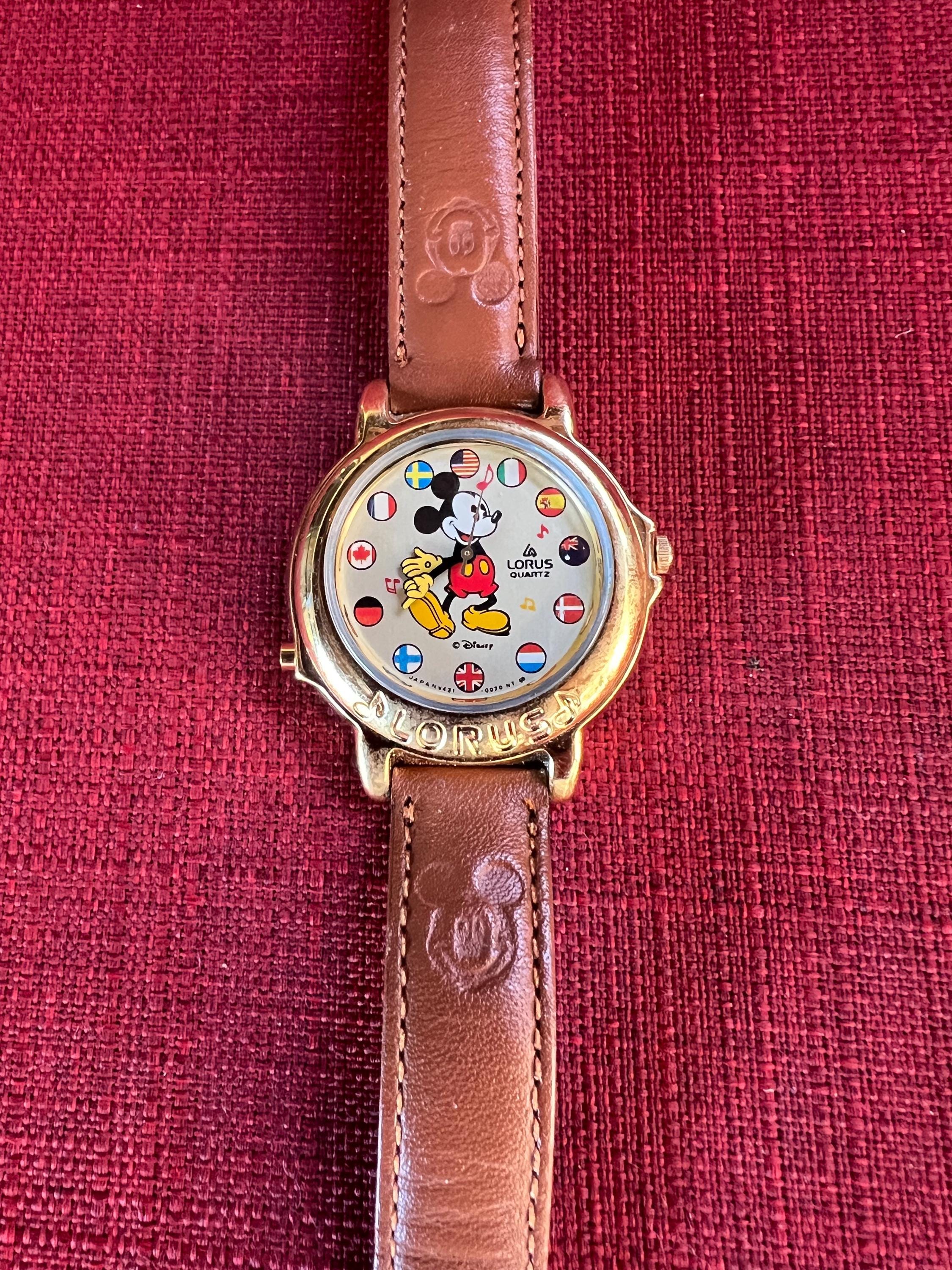 Disney Mickey Mouse  Vintage 1980\'s Lorus Watch with Brown Leather Strap Lorus Quartz Mickey Mouse Watch - Etsy main image 3