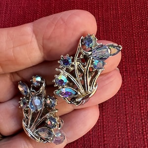 Vintage Coro Aurora Borealis Rhinestone Clip on Earrings