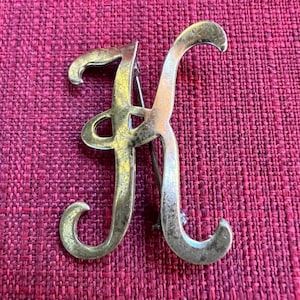 Vintage Gold  Tone Script Letter K Pin