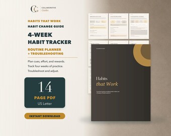 Habit Tracker Printable PDF: 4-Week Routine Planner and Behavior Change Workbook