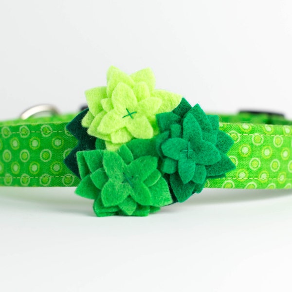 St. Patrick's Day Dog Collar with Flower - Shades of Green