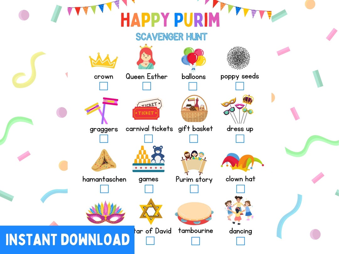 Purim Scavenger Hunt, Purim Kids Game, Jewish Preschool Activity, Purim ...