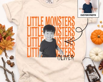 Custom Photo Little Monsters Shirt, Personalized Kids Halloween Tee, Custom Name Photo Shirt, Halloween Toddler Shirt, Custom Kids Gift