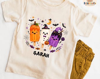 Personalized Halloween Toddler Shirt, Custom Halloween Kids Sweatshirt, Cute Ghost Pumpkin Popsicle Baby Bodysuit, Spooky Season Name Shirt