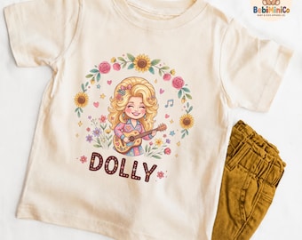 Retro Dolly Shirt, Country Music Toddler Shirt, Cute Dolly Parton Baby Onesie, Western Toddler Tee, Music Lover Kids Gift, Vintage FloralTee