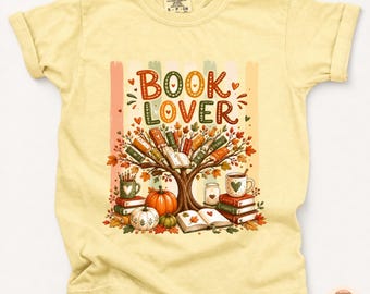 Fall Book Lover Shirt, Cozy Autumn Bookish T-Shirt, Book Tree Pumpkin Tee, Librarian Gift, Cute Reader Shirt, Bookworm Fall Clothes