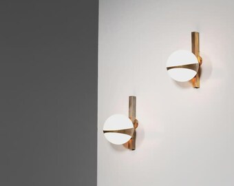 Allegra Small Italian Wall Light, Stilnovo Style Brass & Opaline Glass Sconce, Mid-Century Modern Italian Wall Lamp, Designer Lighting