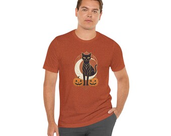 Black Cat with Pumpkins T-Shirt | Halloween Cat Tee