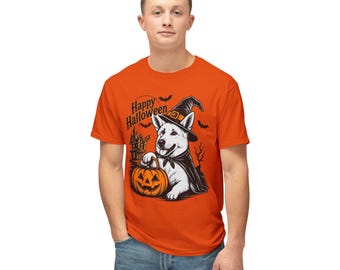 Happy Halloween Corgi Witch Hat Pumpkin T-shirt | spooky dog costume design