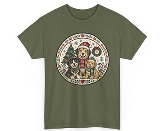 Holiday Dogs T-Shirt | Christmas Dog Trio, Festive Sweater Circle Design