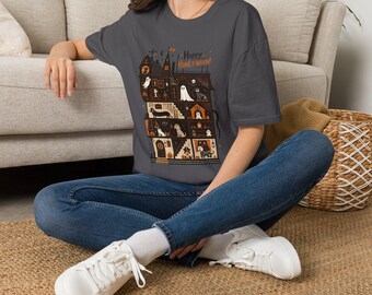Happy Howl-o-ween Haunted House T-Shirt | Halloween Ghosts, Pumpkins, Spooky Mansion