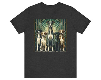 Art Deco Greyhound Pack T-Shirt | Retro Dogs Graphic Tee