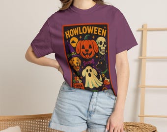 Howloween Halloween Dogs Ghost Pumpkin T-Shirt | Orange spooky graphic