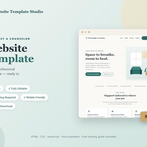 Therapist Website Template, Counselor HTML Website, Editable Private Practice Web Design, No Coding, Mental Health, Instant Download