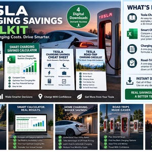 Tesla Charging Savings Toolkit | EV Charging Cost Calculator, Home vs Supercharger Guide & Road Trip Checklist