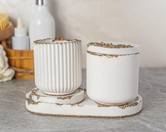 Conjunto Organizador de Banheiro Geode em Ouro Branco