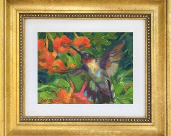 Mini Canvas Print - Ruby Throated and Trumpet Vine